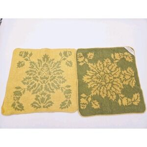 Lot Of 2 Vintage Dundee Green Yellow Floral Washcloths Bath 60s 70s
